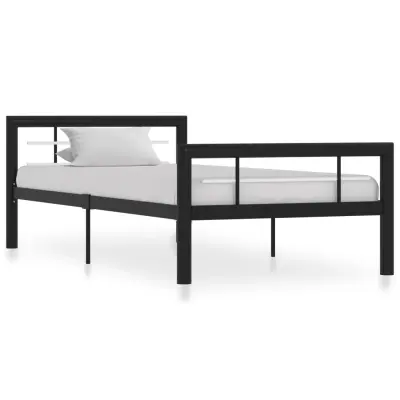 vidaXL Posteljni okvir črn in bel kovinski 90x200 cm