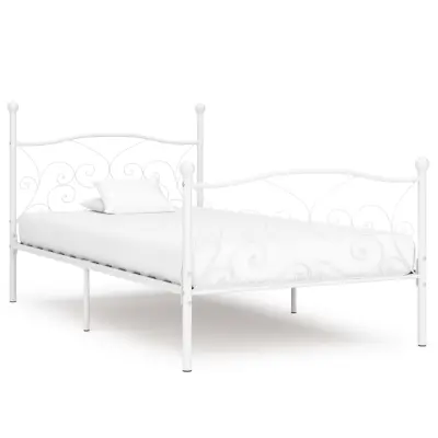 vidaXL Posteljni okvir z letvenim dnom bel kovinski 90x200 cm