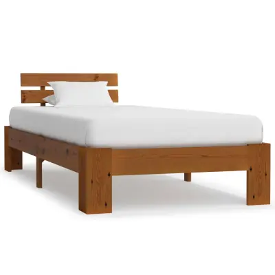 vidaXL Posteljni okvir medeno rjav iz trdne borovine 100x200 cm