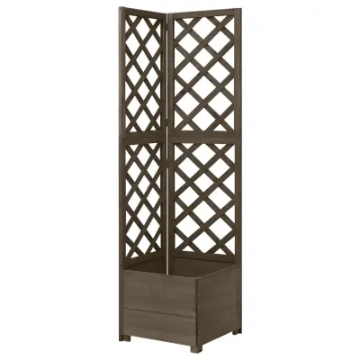 vidaXL Kotno cvetlično korito z oporno mrežo sivo 40x40x150 cm jelka