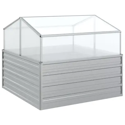 vidaXL Visoka greda z rastlinjakom 100x100x85 cm srebrna
