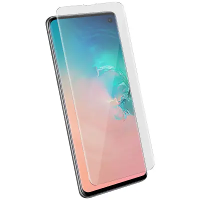 Film iz ukrivljenega kaljenega stekla, mocan oprijem z LED žarnico, združljiv z ultrazvocnim bralnikom - prozoren str. Samsung Galaxy S10