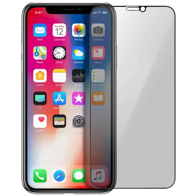 Film za zaslon iz kaljenega stekla 9H Anti-spy, popolna oprijemljivost - prozoren crn obris str. Apple iPhone X in XS
