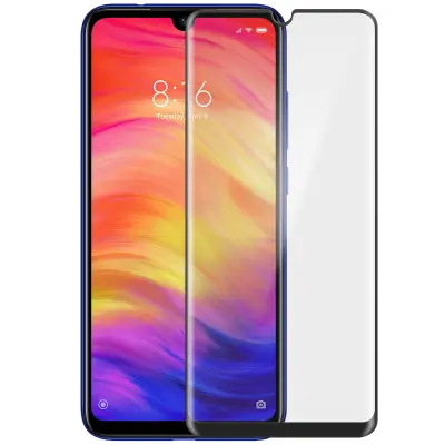 9H film za ekran iz poševnega kaljenega stekla, popolna oprijemljivost - prozoren crn obris str. Xiaomi Redmi Note 7