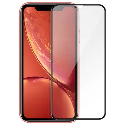 9H film za ekran iz poševnega kaljenega stekla, popoln oprijem - prozoren s crnim okvirjem str. Apple iPhone 11 in XR
