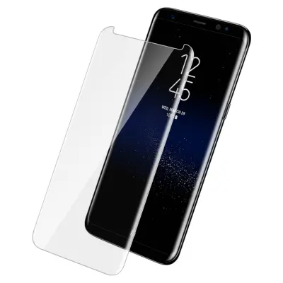 Film iz ukrivljenega kaljenega stekla, mocan oprijem z LED svetilko - prozoren str. Samsung Galaxy S8 Plus