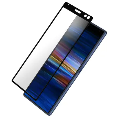 Film iz kaljenega stekla, odporen 9H, proti praskam in sledom - prozoren crn obris str. Sony Xperia 10
