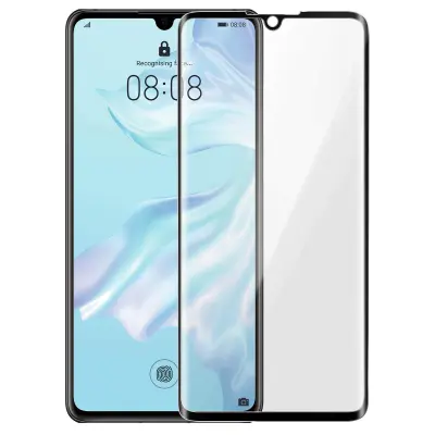 9H film za ekran iz poševnega kaljenega stekla, popoln oprijem - prozoren s crnim okvirjem str. Huawei P30
