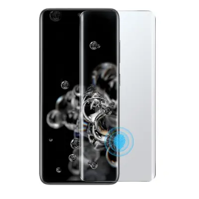 Ukrivljena folija iz kaljenega stekla z mocnim oprijemom z LED svetilko - prozorna str. Samsung Galaxy S20 Ultra