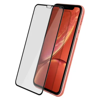 Poševna zašcita zaslona iz kaljenega stekla, proti praskam in polno prevleko - prozorno crn obris str. Apple iPhone XR