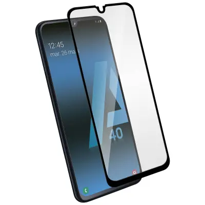Zašcita zaslona iz poševnega kaljenega stekla, popolna oprijemljivost - prozorna s crnim obrisom str. Samsung Galaxy A40
