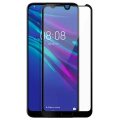 9H film za ekran iz poševnega kaljenega stekla, popoln oprijem - prozoren s crnim okvirjem str. Huawei Y6 2019 in Honor 8A