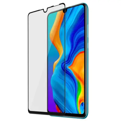 3D poševna, odporna zašcitna folija iz kaljenega stekla proti prstnim odtisom - prozorna s crnim obrisom str. Huawei P30 Lite