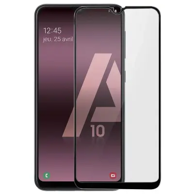9H film za ekran iz poševnega kaljenega stekla, popoln oprijem - prozoren s crnim okvirjem str. Samsung Galaxy A10