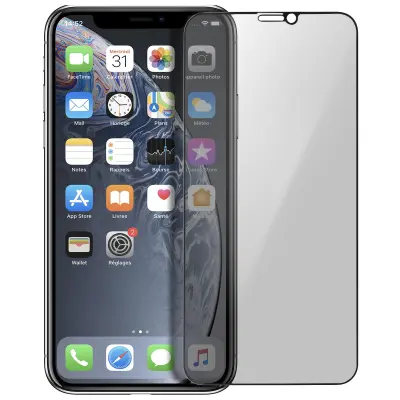 Film za zaslon iz kaljenega stekla 9H Anti-spy, popolna oprijemljivost - prozoren crn obris str. Apple iPhone XR