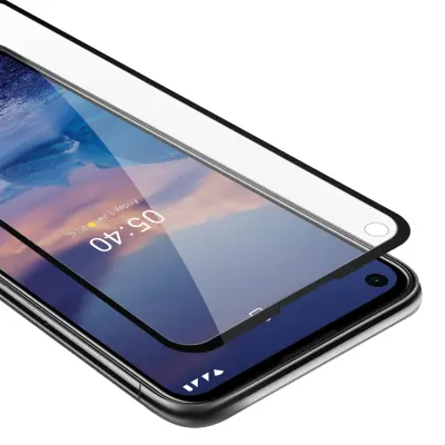 Oklepni film Cadorabo Full Screar, združljiv z Nokia - Zaščitnim filmom v prozornici s črno - kaljeno zaščitno steklo v 9H trdoti s 3D dotikom
