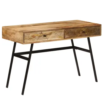 vidaXL Pisalna miza s predali trden mangov les 110x50x76 cm