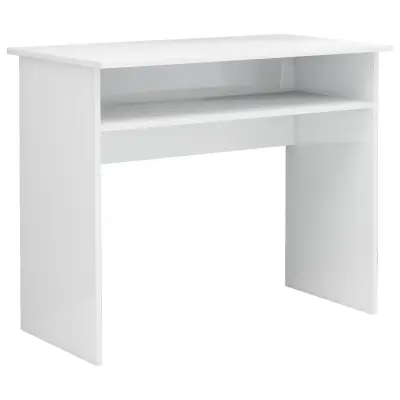 vidaXL Pisalna miza visok sijaj bela 90x50x74 cm iverna plošča