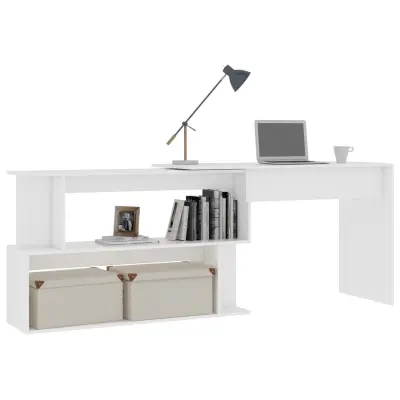 vidaXL Kotna pisalna miza bela 200x50x76 cm iverna plošča