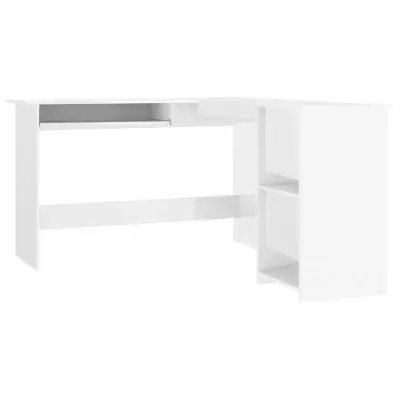 vidaXL Kotna miza L-oblike visok sijaj bela 120x140x75cm iverna plošča