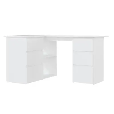 vidaXL Kotna pisalna miza bela 145x100x76 cm iverna plošča
