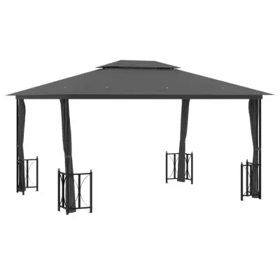 vidaXL Paviljon s stranicami in dvojno streho 3x4 m antracit