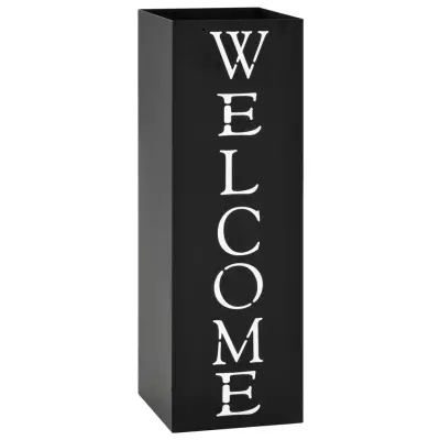 vidaXL Stojalo za dežnike Welcome iz jekla črne barve
