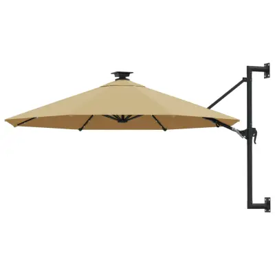 vidaXL Stenski senčnik z LED in kovinskim drogom 300 cm taupe