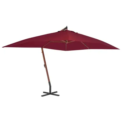vidaXL Previsni senčnik z lesenim drogom 400x300 cm bordo rdeč