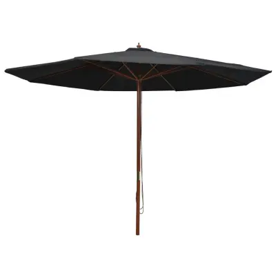 vidaXL Zunanji senčnik z lesenim drogom 350 cm črn