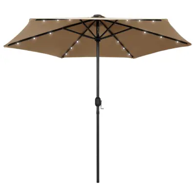 vidaXL Senčnik z LED lučkami in aluminijastim drogom 270 cm taupe