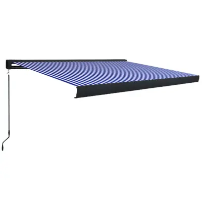 vidaXL Ročno zložljiva kasetna tenda 350x250 cm modra in bela