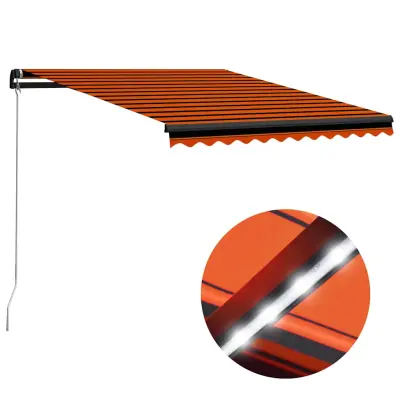 vidaXL Ročno zložljiva tenda LED 350x250 cm oranžna in rjava