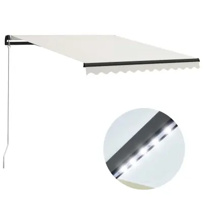 vidaXL Ročno zložljiva tenda LED 300x250 cm krem