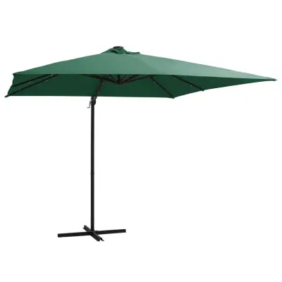 vidaXL Stranski senčnik LED luči in kovinski drog 250x250 cm zelen
