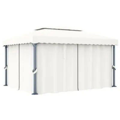 vidaXL Paviljon z zaveso 4x3 m kremno bel aluminij