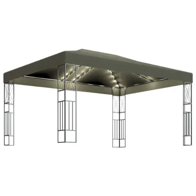 vidaXL Paviljon z LED lučkami 3x4 m taupe blago