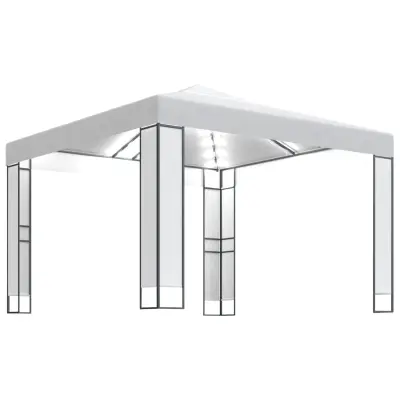 vidaXL Paviljon z dvojno streho in LED lučkami 3x3 m bel