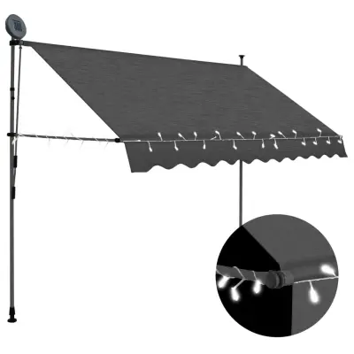 vidaXL Ročno zložljiva tenda z LED lučkami 300 cm antracitna