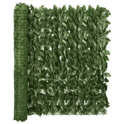 vidaXL Balkonsko platno s temno zelenim listjem 300x100 cm