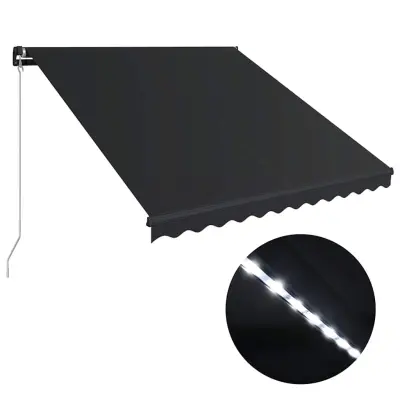 vidaXL Ročno zložljiva tenda z LED lučmi 350x250 cm antracitna