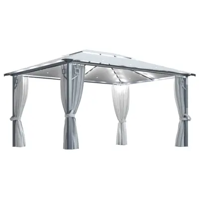 vidaXL Paviljon z zaveso in LED lučkami 4x3 m krem aluminij