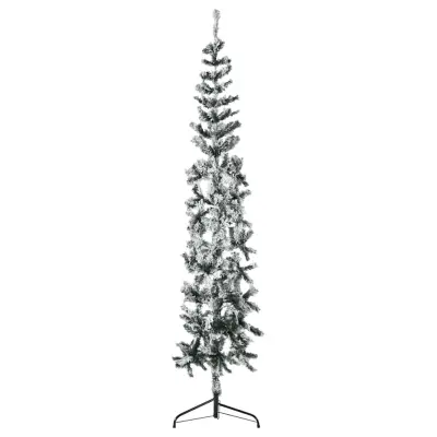 vidaXL Ozka umetna polovična novoletna jelka s snegom 240 cm