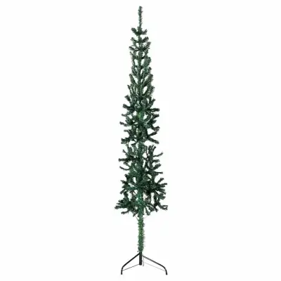 vidaXL Ozka umetna polovična novoletna jelka s stojalom zelena 210 cm