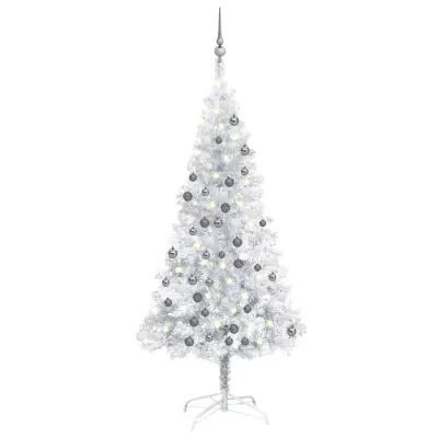 vidaXL Umetna osvetljena novoletna jelka z bunkicami srebrna 150cm PET