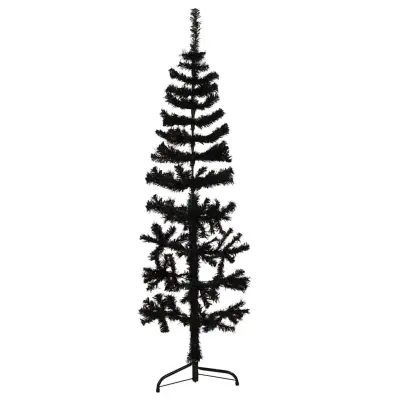 vidaXL Ozka umetna polovična novoletna jelka s stojalom črna 120 cm