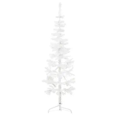 vidaXL Ozka umetna polovična novoletna jelka s stojalom bela 120 cm