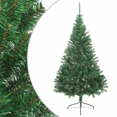 vidaXL Umetna polovična novoletna jelka s stojalom zelena 210 cm PVC