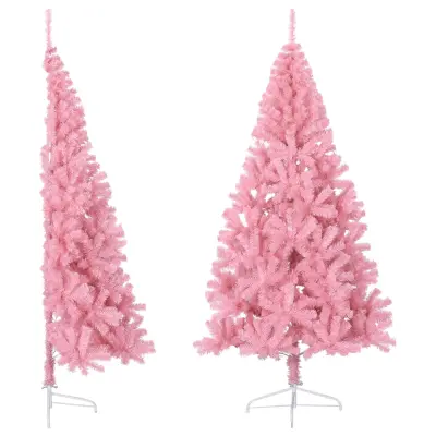 vidaXL Umetna polovična novoletna jelka s stojalom roza 240 cm PVC