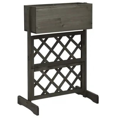 vidaXL Vrtno cvetlično korito z mrežo sivo 45x30x74 cm trden les jelke